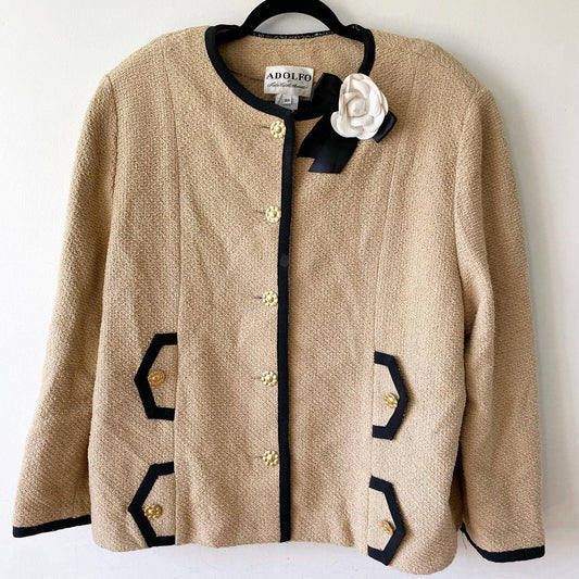 Vintage Adolfo at Saks Fifth Avenue Tweed Camel Blazer Jacket Plus