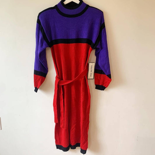 Vintage Christina Grant Purple Red Color Block Sweater Dress