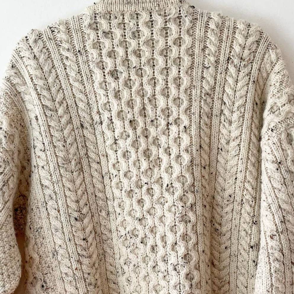 Tis It's Traditional Irish Cable Knit Wool Cardigan Sweater