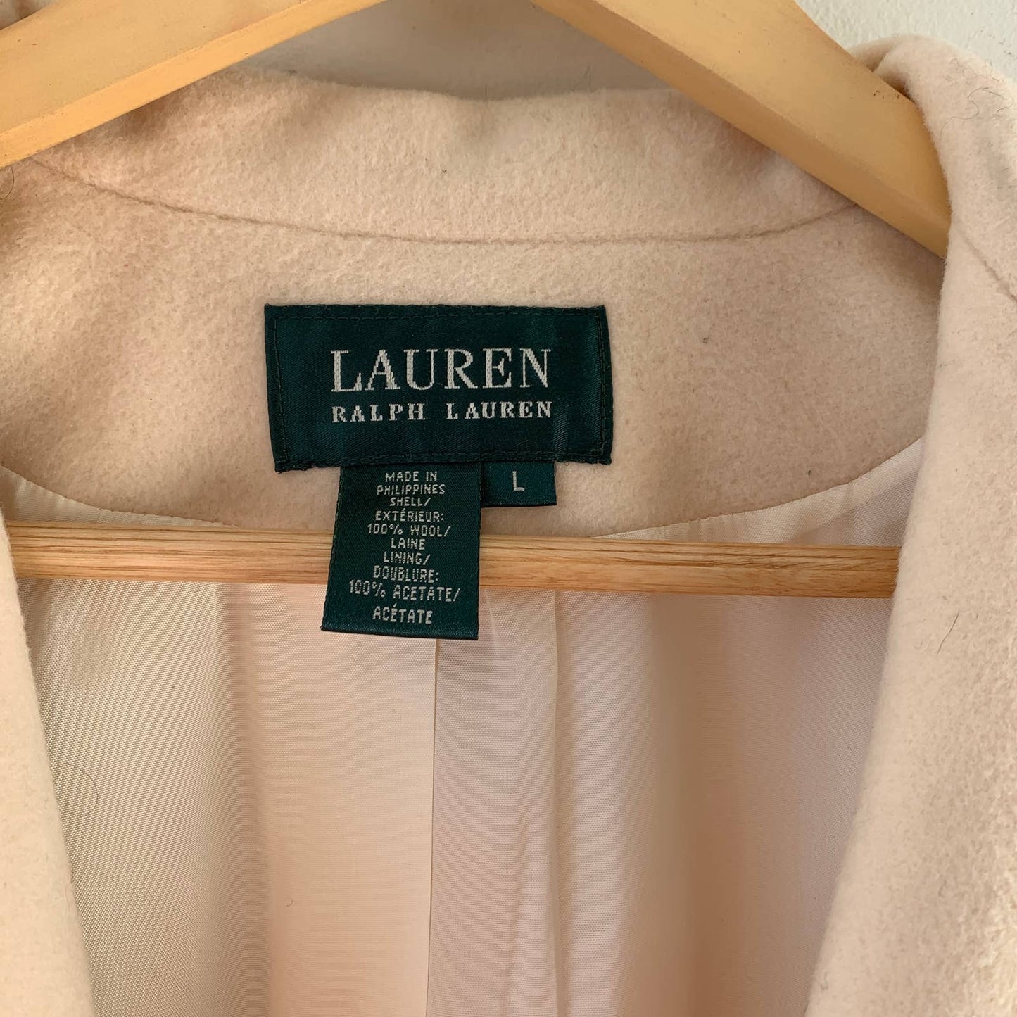 Ralph Lauren Women's Wool Single Button Cropped Cream Jacket Blazer Large