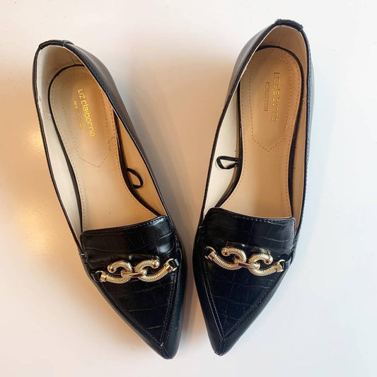 Liz Claiborne Essex Gold Chain Black Loafer