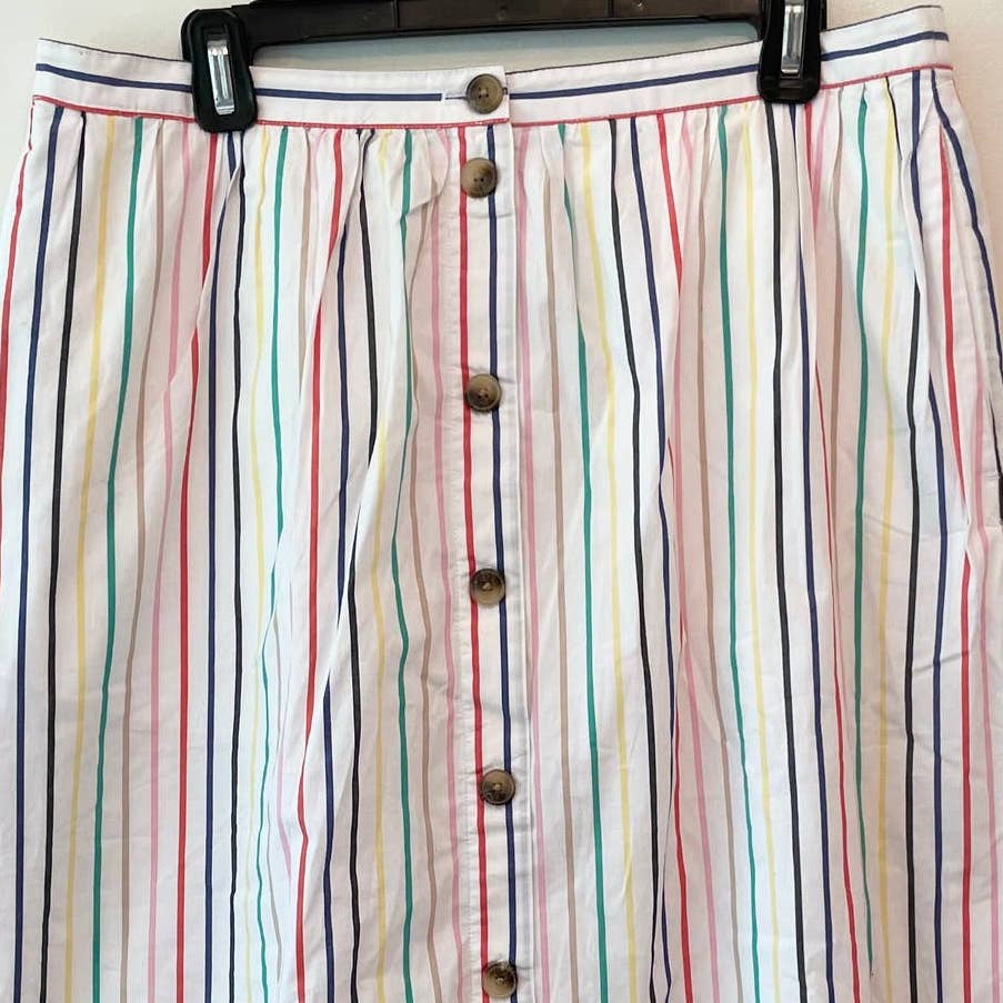 J. Crew Factory Rainbow Stripe Button Front Midi Skirt AO092