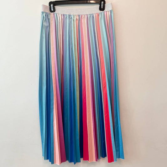 Rainbow Pleated Stripe Midi Skirt XL
