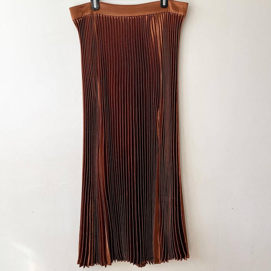 New York & Company Metallic Brown Pleated Maxi Skirt