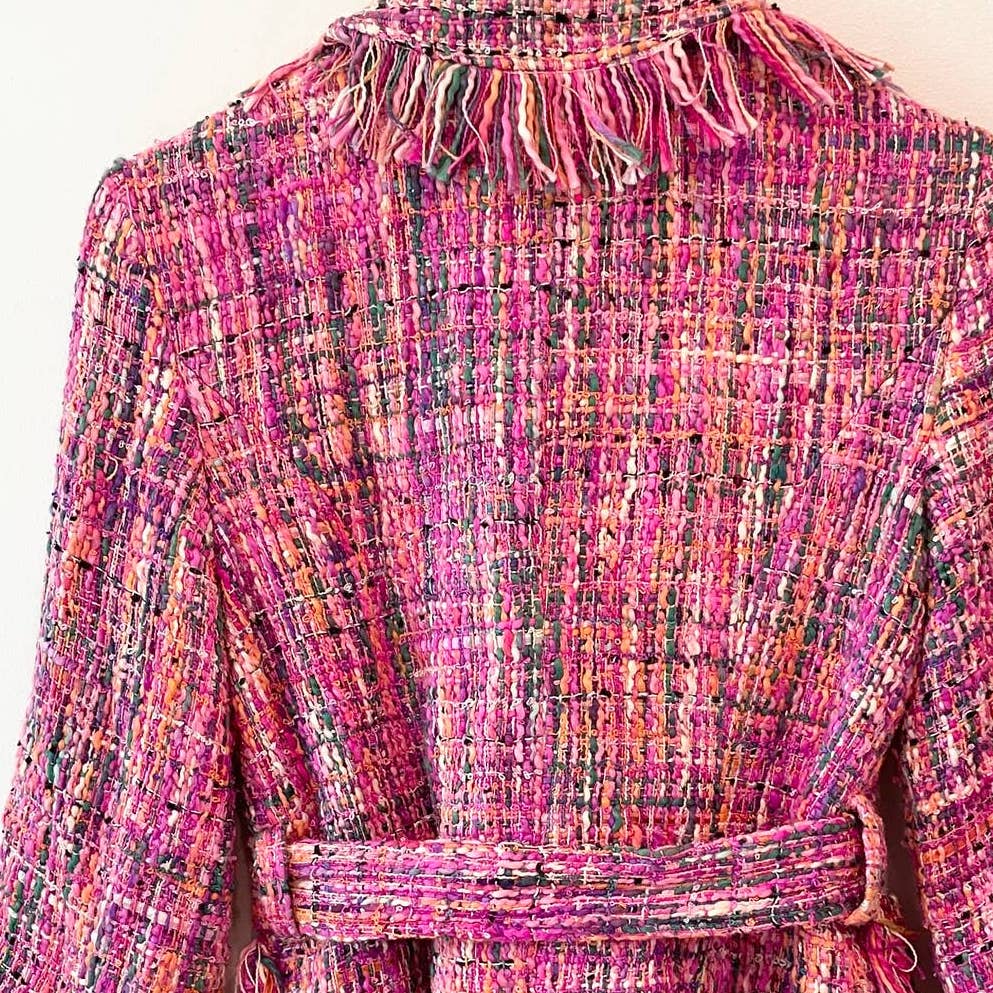 Boston Proper Pink Tweed Fringe Blazer Jacket