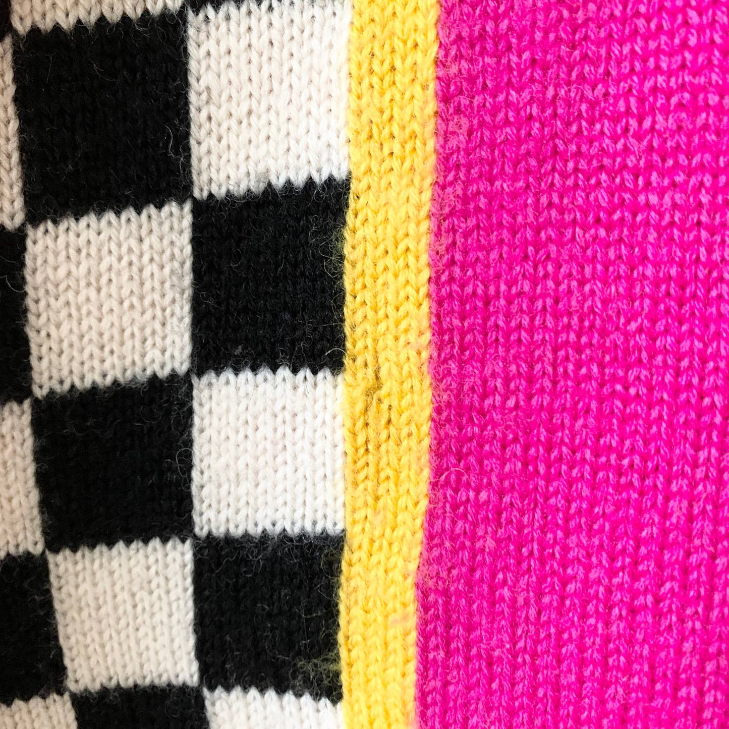 Vintage 1980s Outlander Checkered Striped Collared Pink Blue Black Sweater large