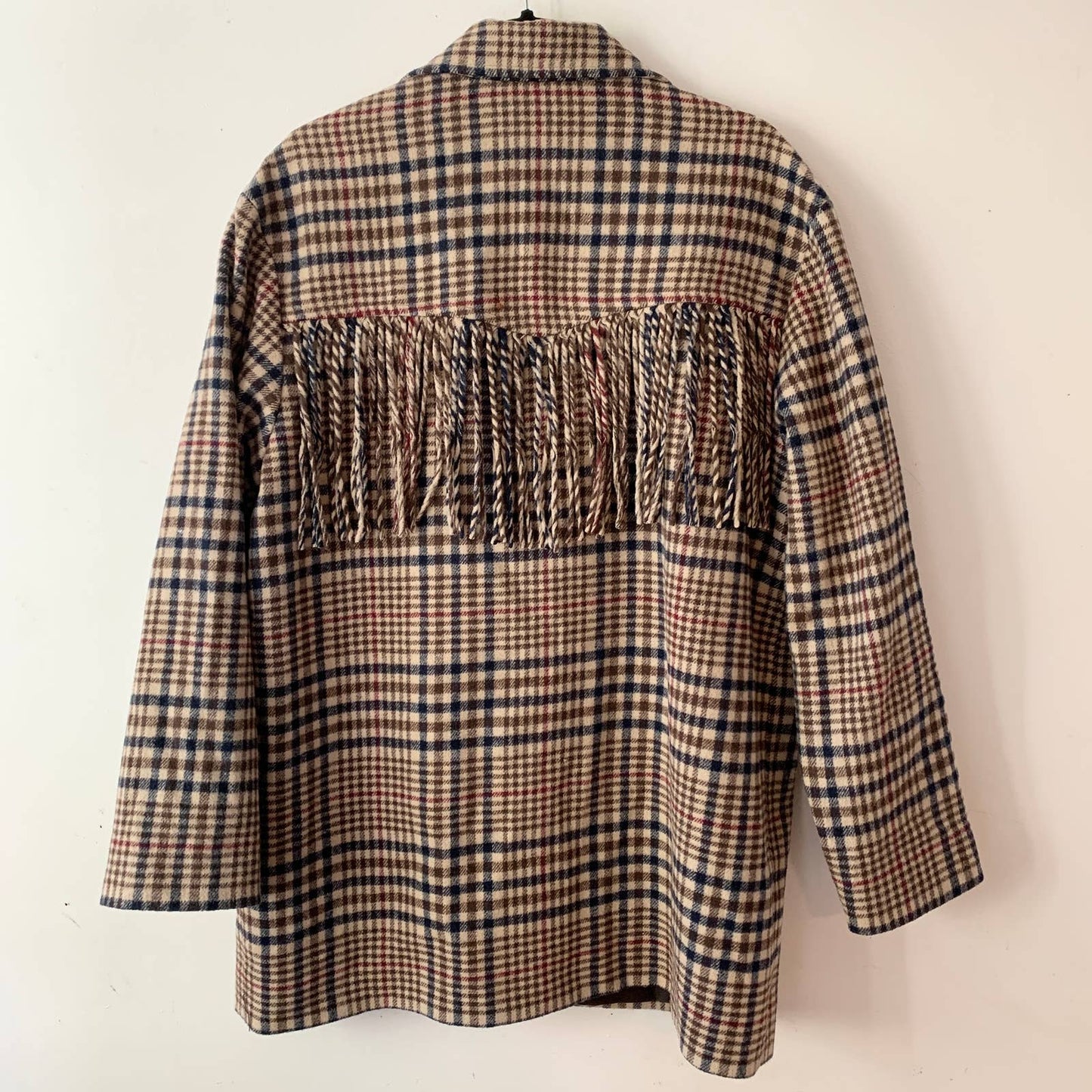 Mango MNG Women's Checked Print Fringe Blazer Brown Large
