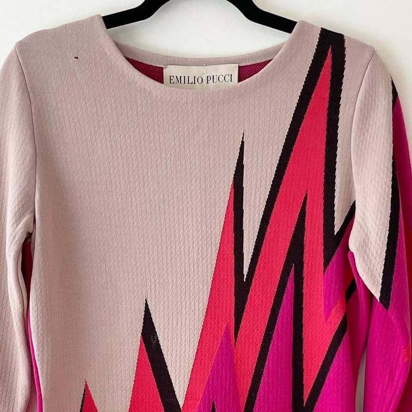 Vintage Emilio Pucci Wool Pink Lightening Printed Dress