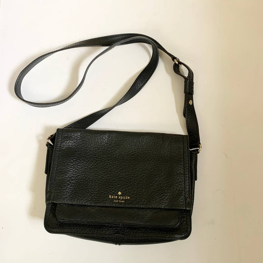 Kate Spade Pebbled Leather Crossbody Shoulder Flap Bag Purse Black Polka Dot