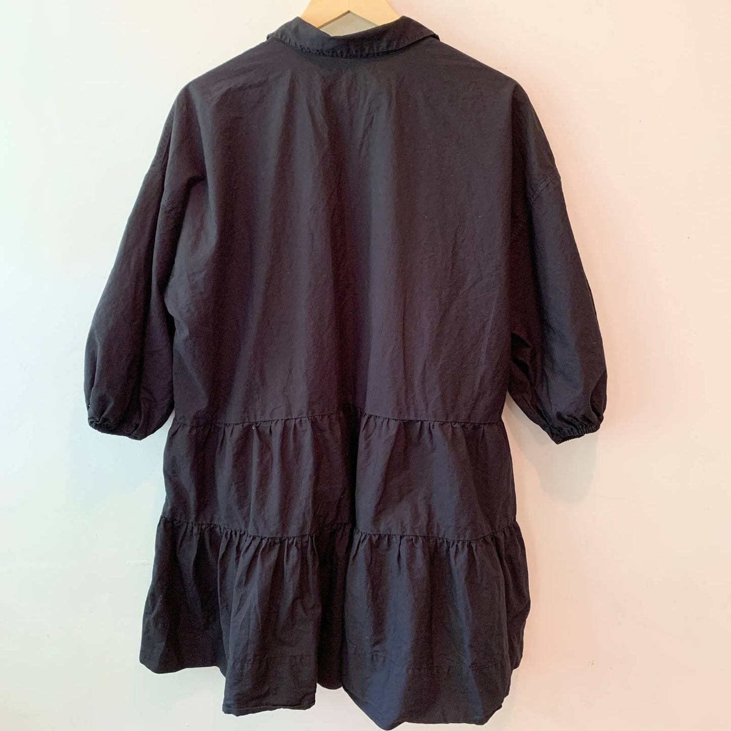 Free People Misha Black Mini Button Front Cotton Tiered Dress Small