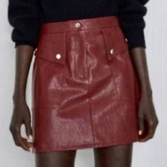 Zara Maroon Burgundy Faux Leather Mini Skirt sz Large