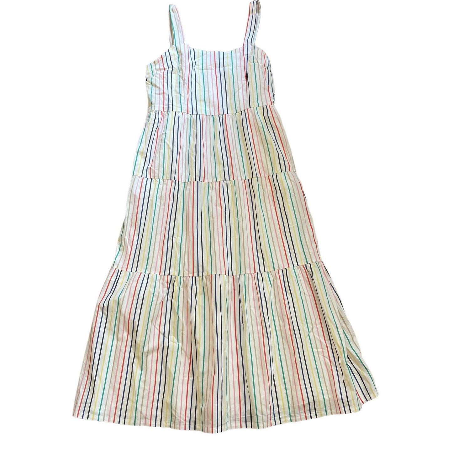 J. Crew Tiered Stripe Ruffle Rainbow White Maxi Dress Style AO417