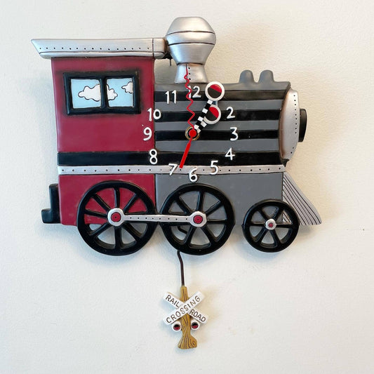 Allen Designs Ahoy Choo Choo Train Pendulum Novelty Wall Clock