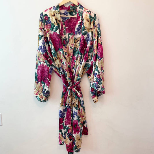 Vintage Solange Satin Floral Pink Robe