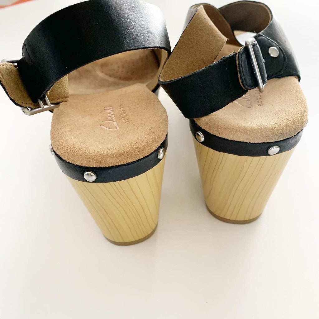 Clarks Ledella Club Women's Heeled Slingback Sandal Shoes Size 10 M Black and Tan