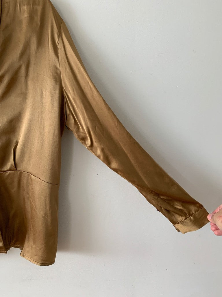 Vintage Jacquline Jerful Gold Bronze Silk Long Sleeve 90s Blouse Shirt