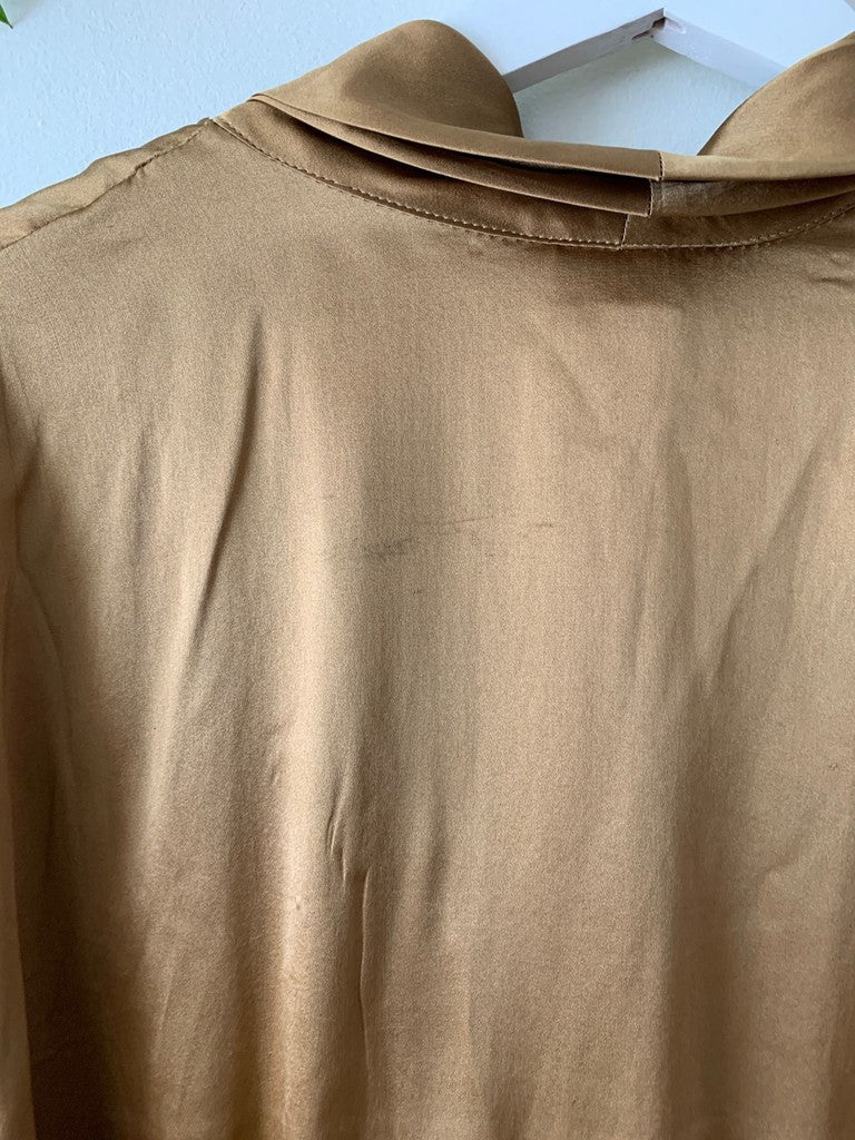 Vintage Jacquline Jerful Gold Bronze Silk Long Sleeve 90s Blouse Shirt