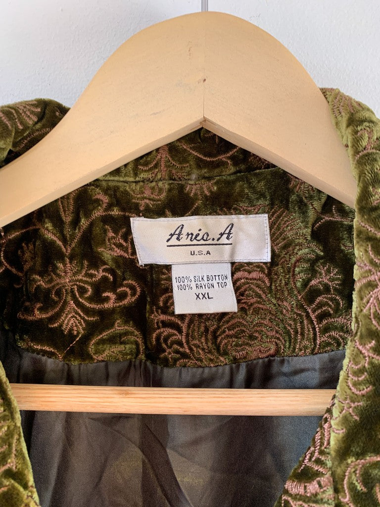 Vintage Aris. A Paisley Mid-Length Velvet Embroidered Jacket XXL