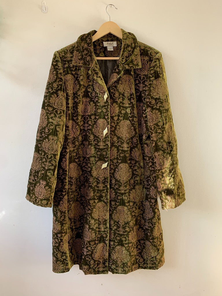 Vintage Aris. A Paisley Mid-Length Velvet Embroidered Jacket XXL