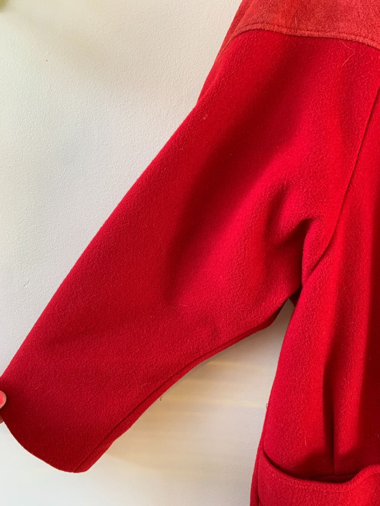 Vintage Fashions by 80s Jill Leather Trim Red Wool Overcoat Union Made