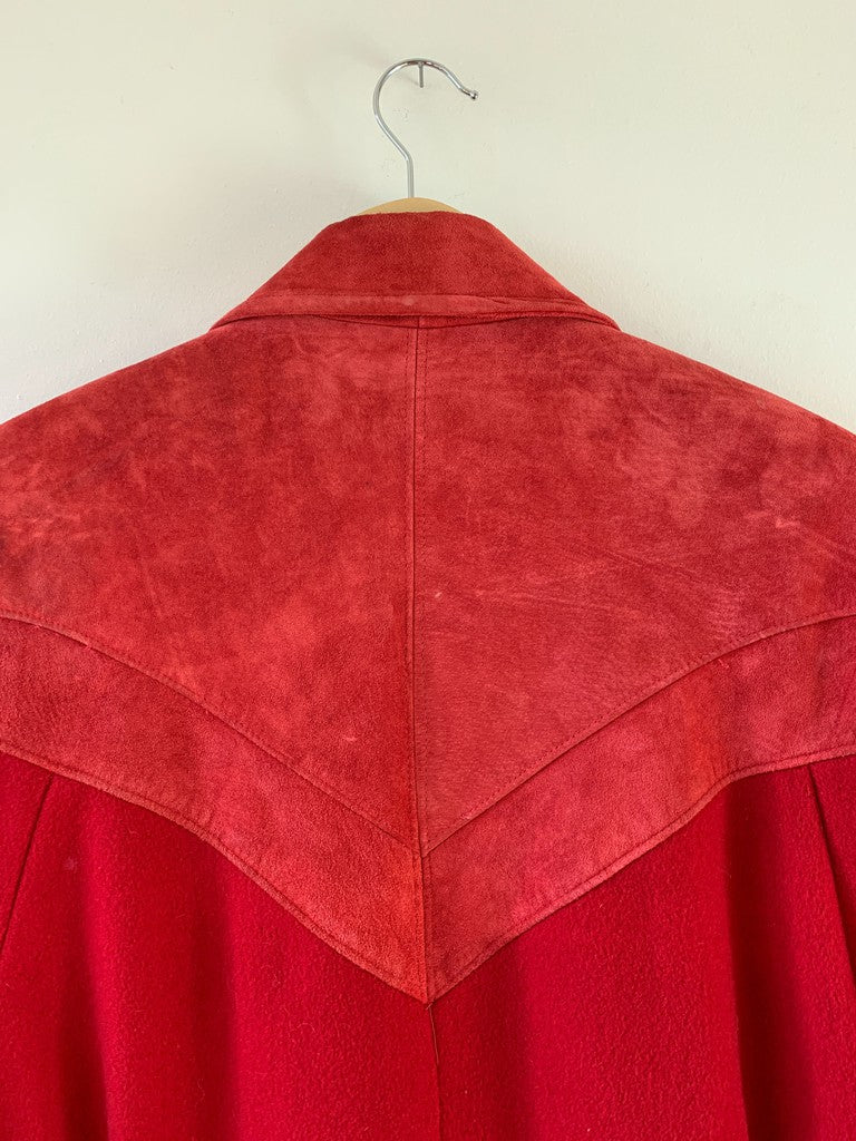 Vintage Fashions by 80s Jill Leather Trim Red Wool Overcoat Union Made