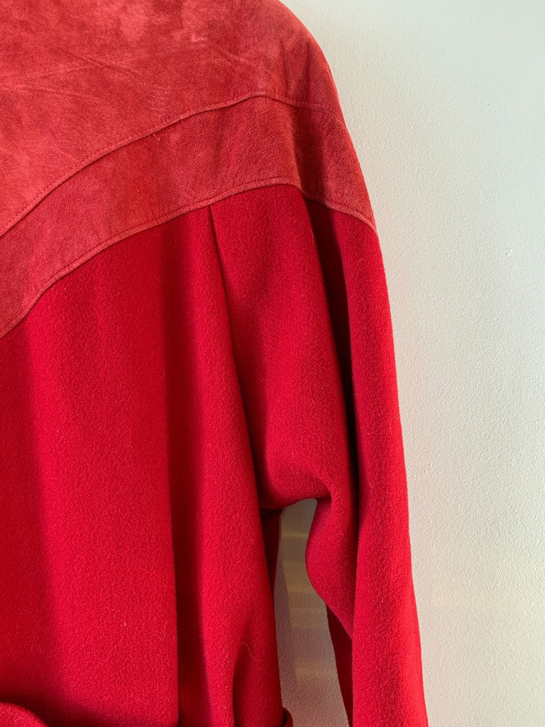 Vintage Fashions by 80s Jill Leather Trim Red Wool Overcoat Union Made