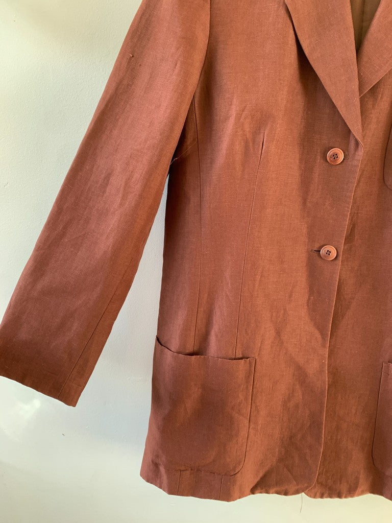 Vintage 90s Eddie Bauer Brown Linen Blend Blazer 16 Tall