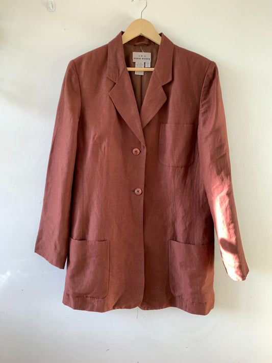 Vintage 90s Eddie Bauer Brown Linen Blend Blazer 16 Tall