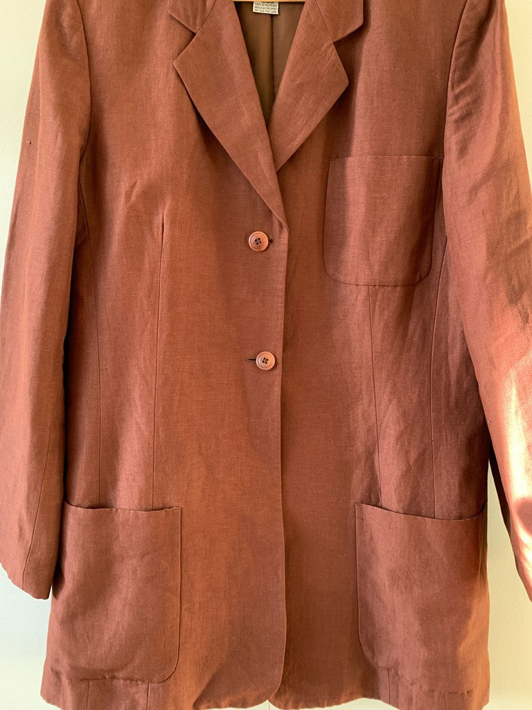 Vintage 90s Eddie Bauer Brown Linen Blend Blazer 16 Tall