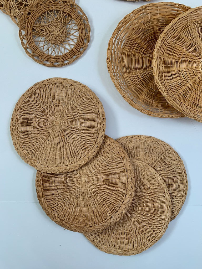 Bundle Lot 11 Boho Wicker Trivet Wall Baskets