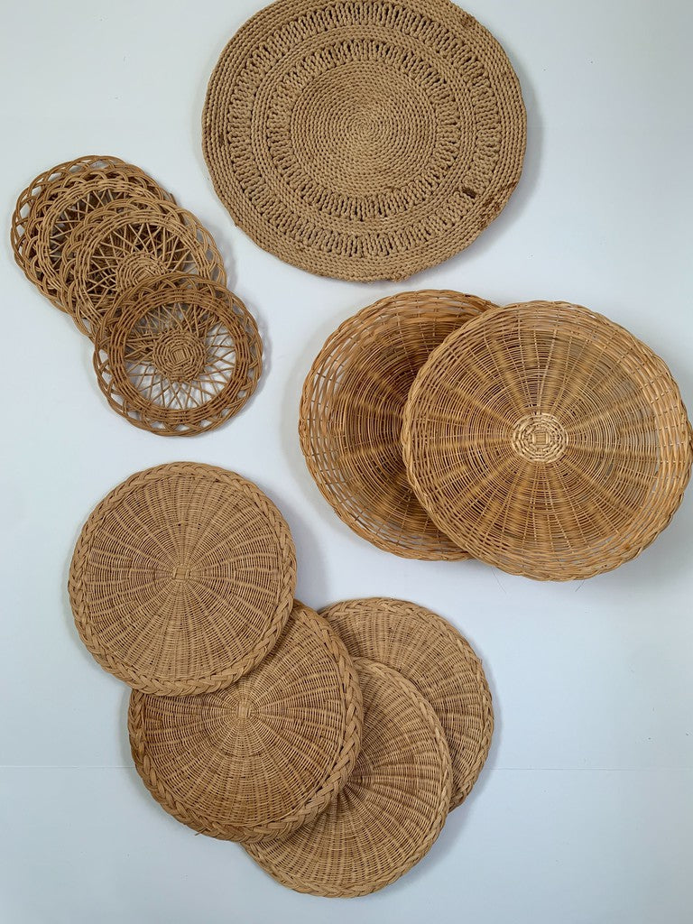 Bundle Lot 11 Boho Wicker Trivet Wall Baskets