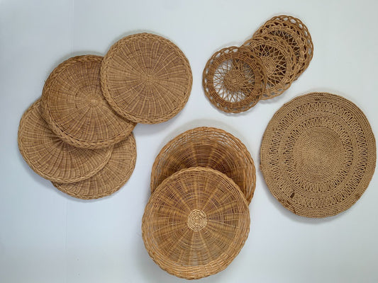 Bundle Lot 11 Boho Wicker Trivet Wall Baskets