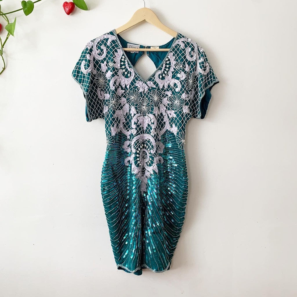 Stenay Sequin Open Back 100% Silk 80s Dresses