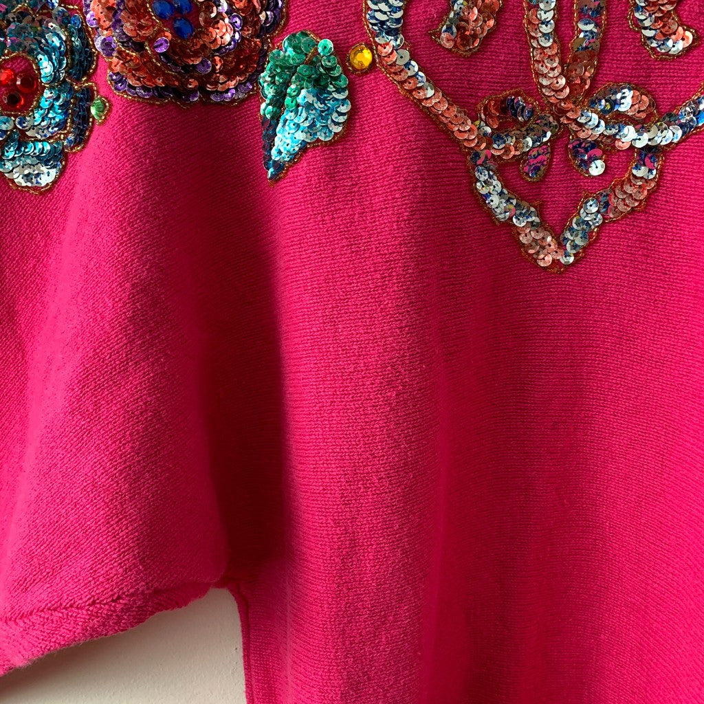 Vintage SML Glitz 80s Pink Sequin Sweater XL