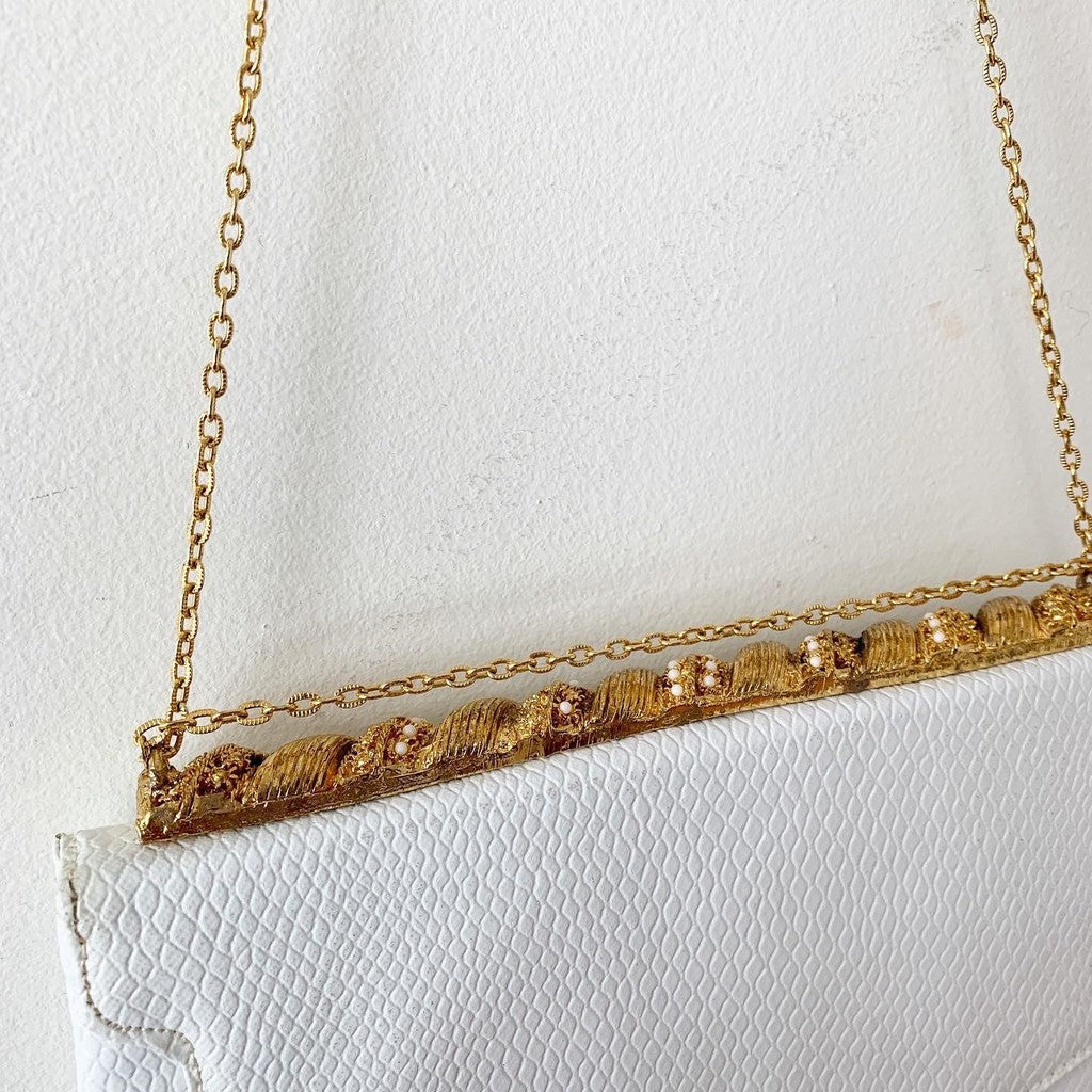 Vintage White & Gold Faux Leather Snakeskin