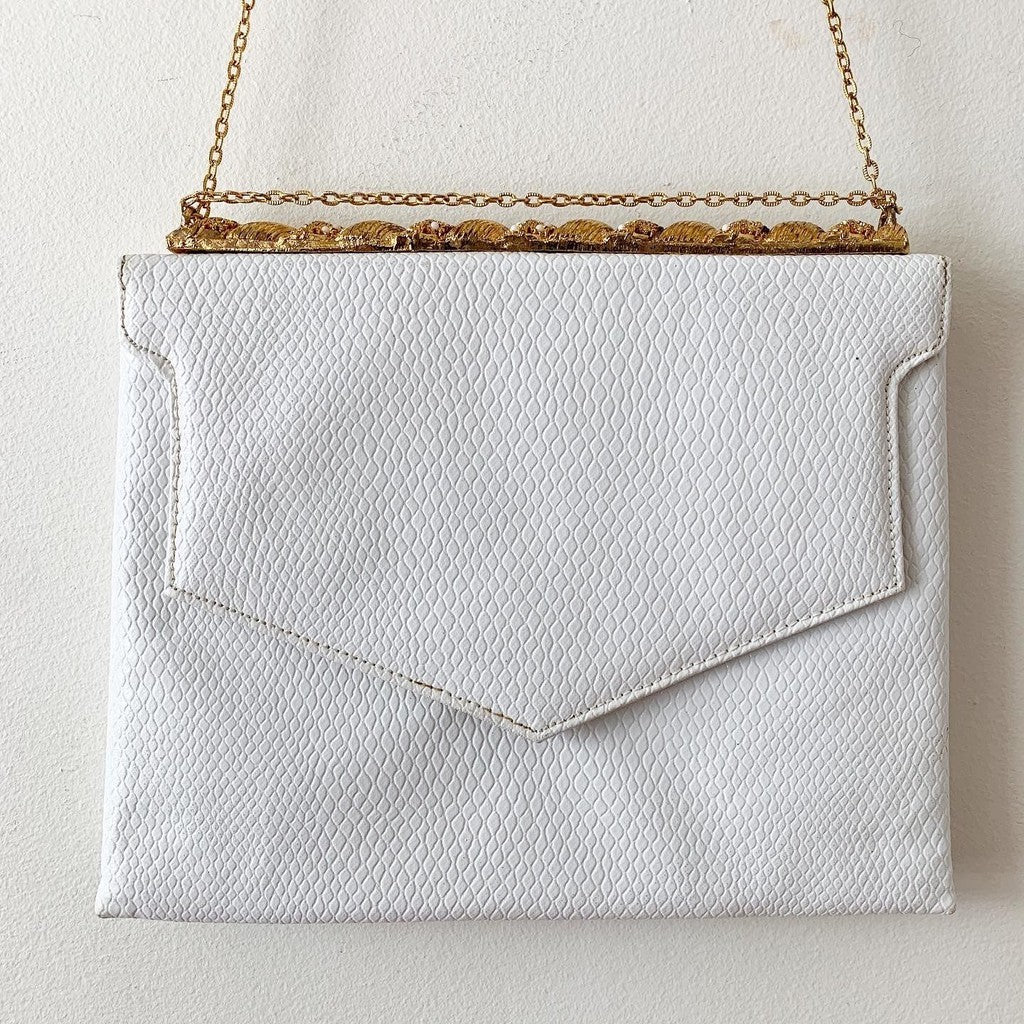 Vintage White & Gold Faux Leather Snakeskin
