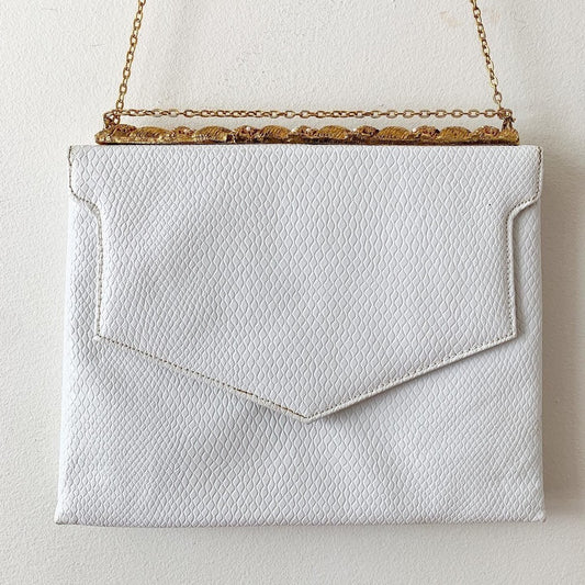 Vintage White & Gold Faux Leather Snakeskin
