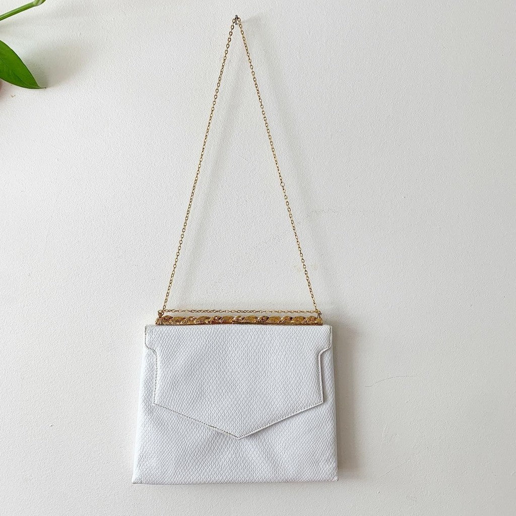 Vintage White & Gold Faux Leather Snakeskin