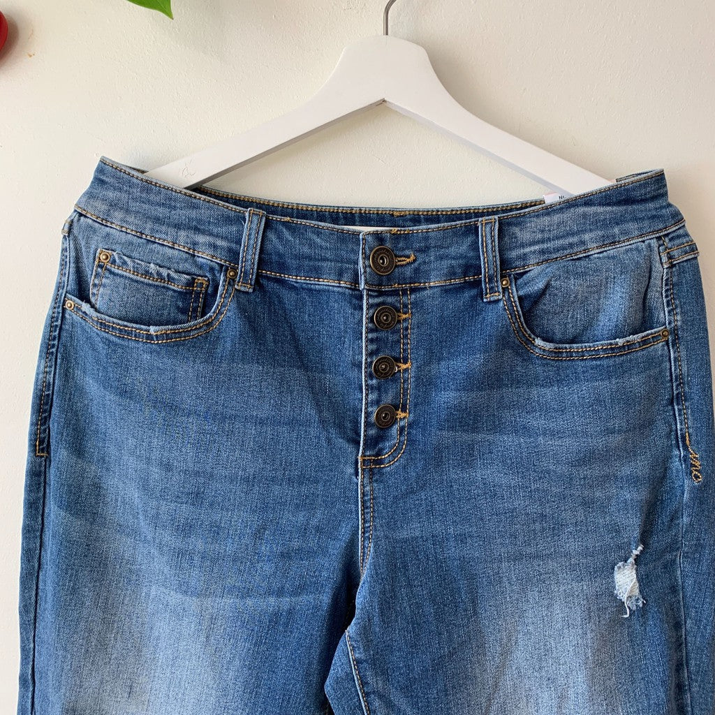 INC International Concepts Women Straight Leg High Rise Button Fly Frayed Hem Jeans Size 10 Regular