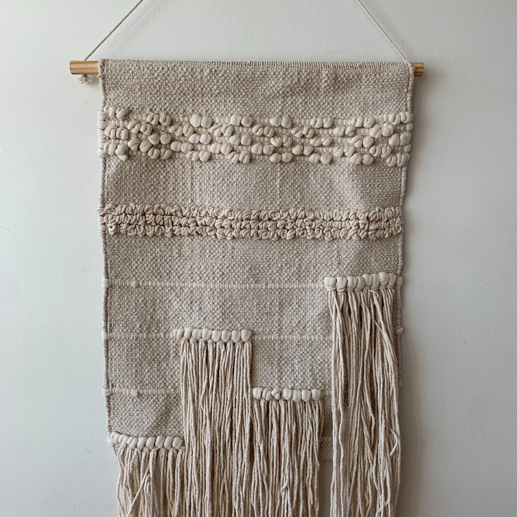 Boho Macrame Woven Tapestry Wall Hanging Cream