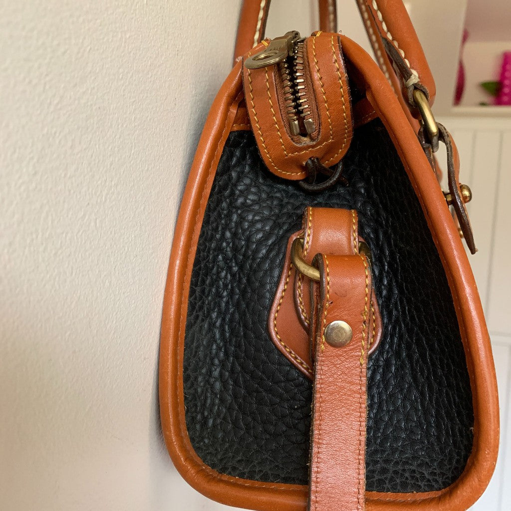 Dooney & Bourke Black & Brown Leather Shoulder Bag Detachable Strap