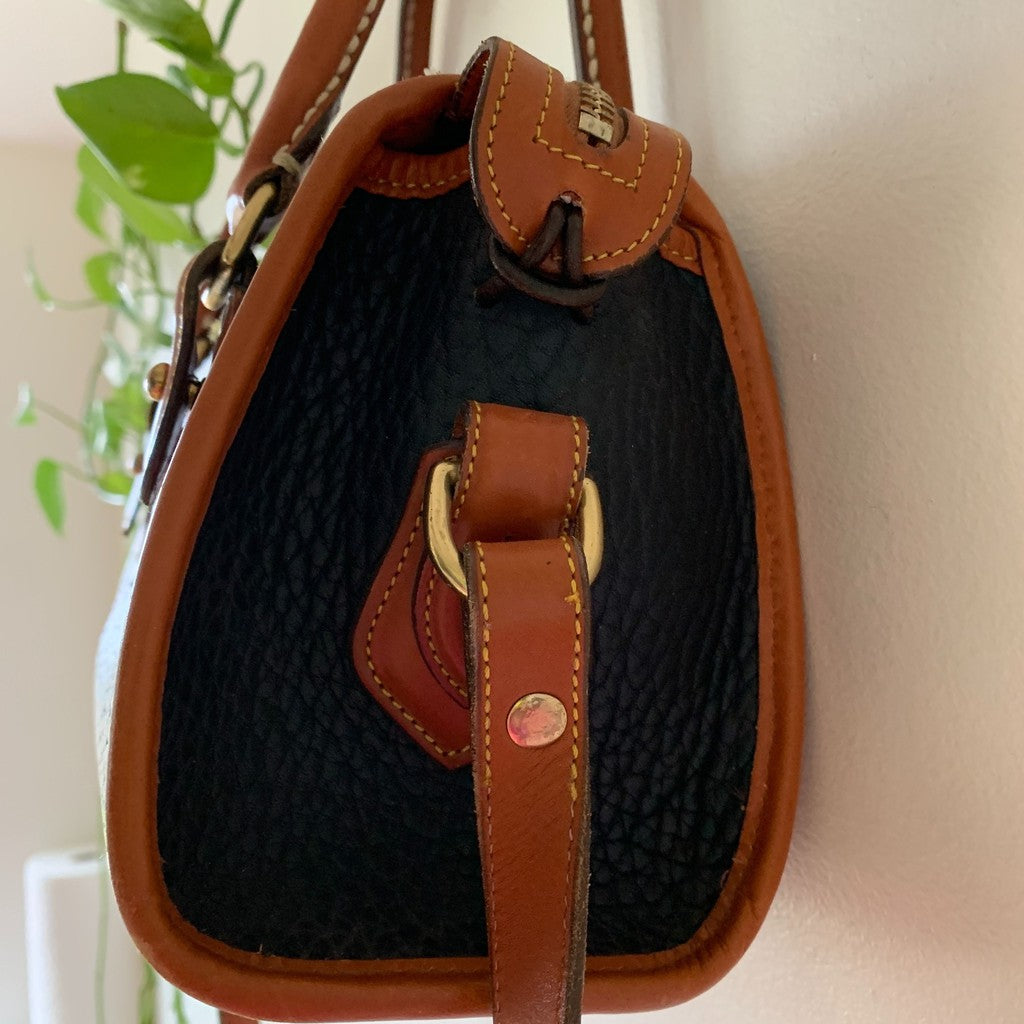 Dooney & Bourke Black & Brown Leather Shoulder Bag Detachable Strap