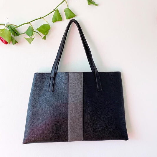 Vince Camuto Black & Gray Vegan Leather Luck Tote Bag