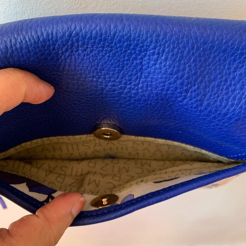Isaac Mizrahi Bridgehampton  Blue & White Cotton & Leather Floral Crossbody Purse