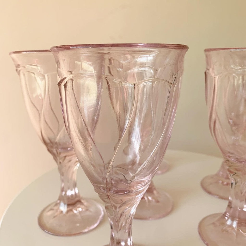 Noritake Sweet Swirl Six-Piece 7 3/8 Goblet Pink Glass