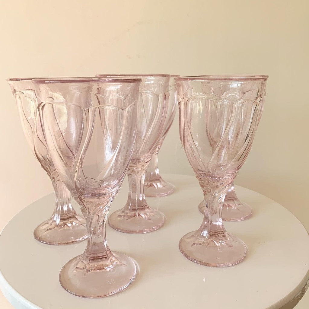 Noritake Sweet Swirl Six-Piece 7 3/8 Goblet Pink Glass