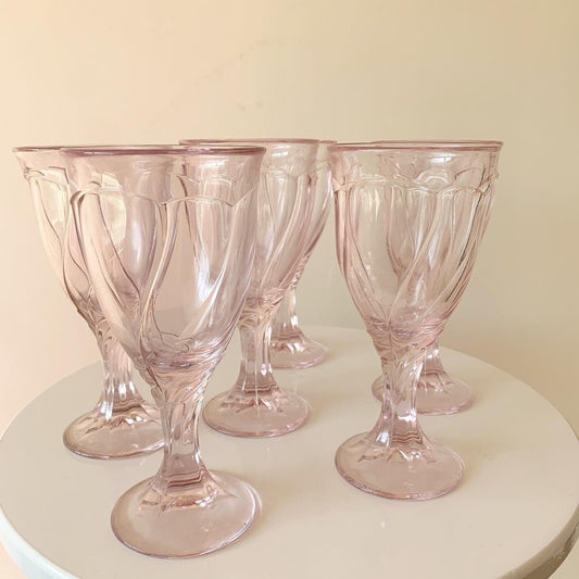 Noritake Sweet Swirl Six-Piece 7 3/8 Goblet Pink Glass