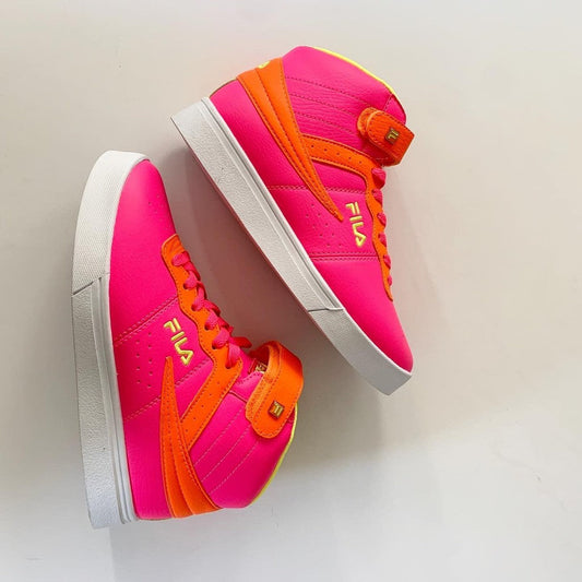 FILA Vulc Neon Pink, Orange & Green High Top Sneaker Sneaker 7 Women