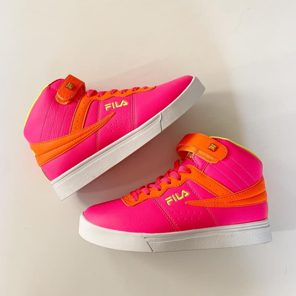 FILA Vulc Neon Pink, Orange & Green High Top Sneaker Sneaker 7 Women
