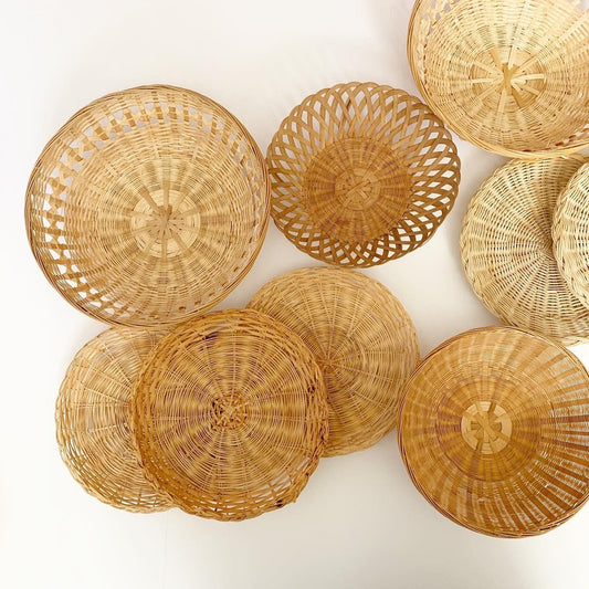 Bundle of 11 Boho Wicker Trivet Wall Baskets Gallery Wall Rattan